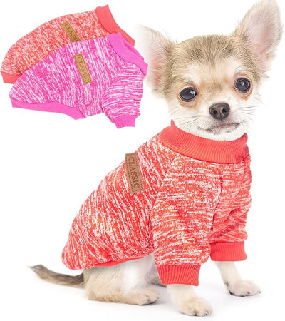 2 Pieces Dog Sweaters for Small Dogs Fall Puppy Clothes Female Winter Fleece Pet Small Dog Sweater for Boy Girl Dogs Yorkie, Chihuahua, Bulldog, Dachshund, Pug,Large