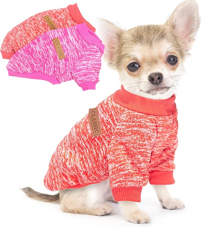 2 Pieces Dog Sweaters for Small Dogs Fall Puppy Clothes Female Winter Fleece Pet Small Dog Sweater for Boy Girl Dogs Yorkie, Chihuahua, Bulldog, Dachshund, Pug,Large
