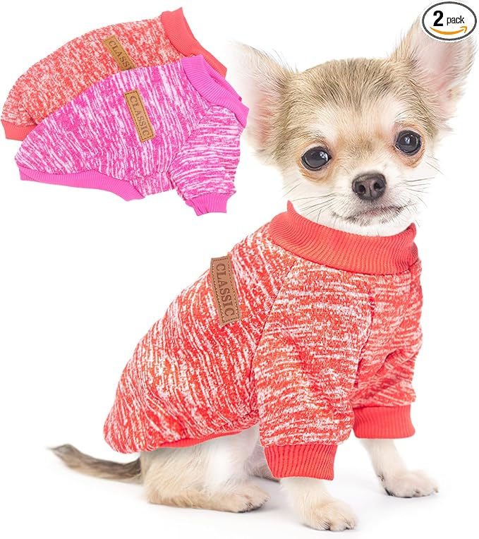 2 Pack Dog Sweaters for Small Dogs Christmas Fleece Puppy Sweaters Warm Thick Outfit Pet Sweatshirt Winter Clothes Small Sweater for Boy Girl Doggy Yorkie Chihuahua,XS