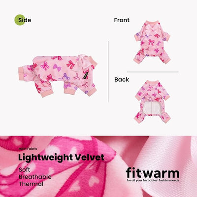 Fitwarm Bowknot Dog Flecce Pajamas, Cozy Valentines Day Outfit for Small Dogs Girl, Cute Pet Clothes, Pink, Red, Purple, Medium