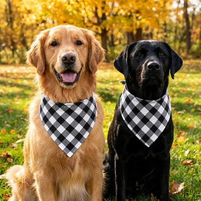 Cotton Linen Dog Bandanas 1 Pack, Plaid Checkered Bandana for Large Dogs, Soft Breathable Classic Dog Apparel & Accessories (Black Gingham, Large)
