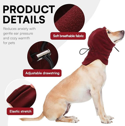 Dog Calming Hoodie Pet Ear Warmer Covers for Noise, No Flap Ear Wrap for Dogs, Quiet Ears Dog Hoodie Anxiety Relief Dogs Hat Calming Hood Head Cover, Burgundy M
