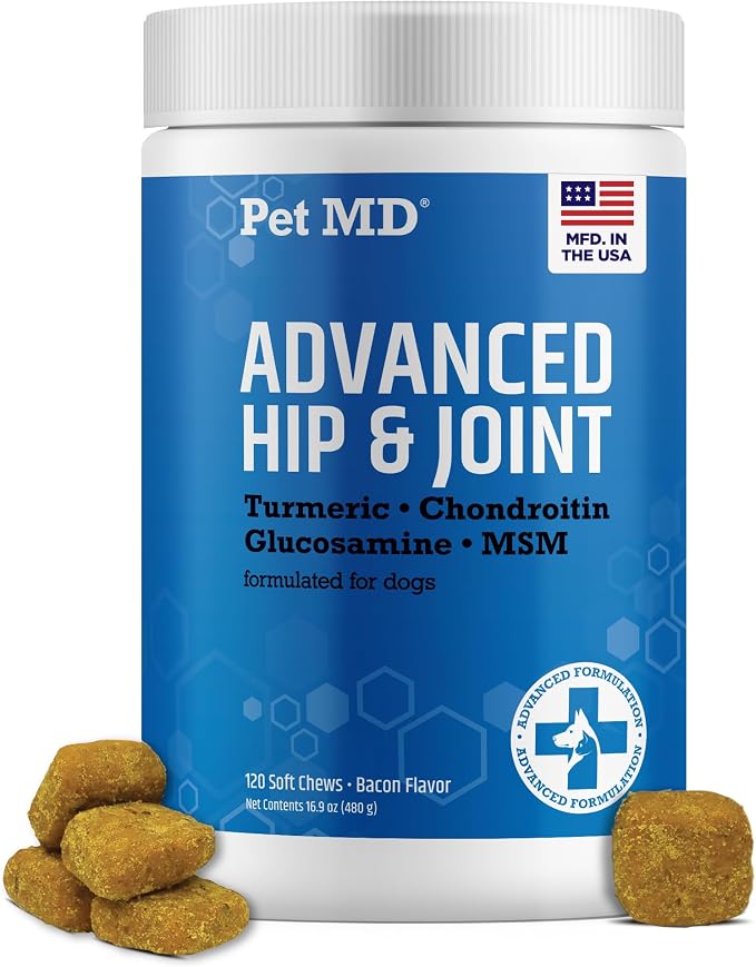 Glucosamine for Dogs | Dog Joint Supplement with Glucosamine, Chondroitin & MSM - Inflammatory Pain Relief Chews for Hip & Joints - Bacon Flavored - Includes Yucca & Turmeric - 120 Ct