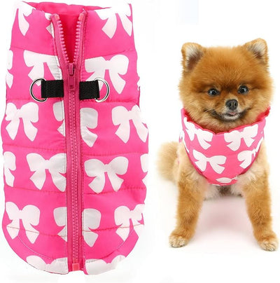 SMALLLEE_LUCKY_STORE Pet Water Resistant Winter Jacket Vest with D-Ring for Small Dog Cat Zip-up Padded Puppy Coat Chihuahua Yorkie Kitten Warm Clothes, Hot-Pink, M