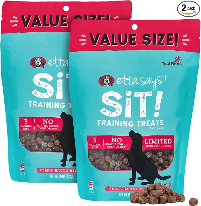 Sit Training Treats - All Natural Pork and Bacon Soft Treats for Dogs - Made in The USA - 2 Pack
