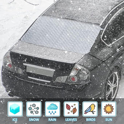 Car Rear Windshield Snow Ice Cover, Windproof Rear Windscreen Snow Cover with 2 Elastic Hooks, 4 Magnets, All-Weather Waterproof Winter Ice Frost Snow Protector for Most Sedans Cars