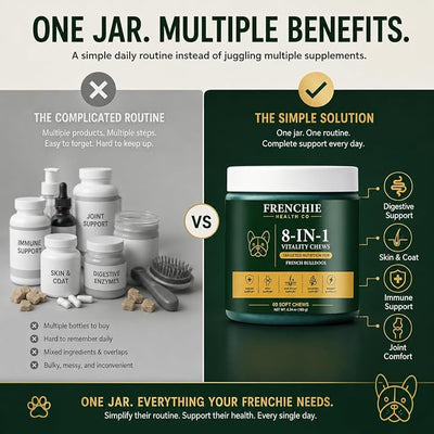 8-in-1 Daily Health Chews, Frenchie Health Co's Vitality Chew, Dog Health Chews, Specifically Designed for Bulldogs, 60 Count