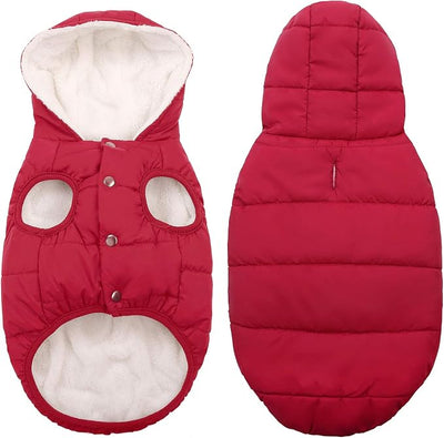 SAWMONG Waterproof Dog Winter Coat, Warm Fleece Lined Dog Jacket with Hood, Windproof Puppy Coat, Pet Apparel Vest Outdoor&Indoor Winter Activities(Red,XXL)