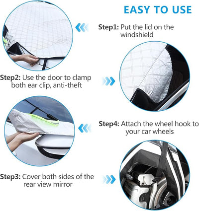 Magnetic Car Windshield Cover for Ice and Snow 4 Layers Automotive Windshield Snow Covers 9 Magnetic Anti Frost Guard for Most Cars SUVs Trucks Pickup (65"x50")