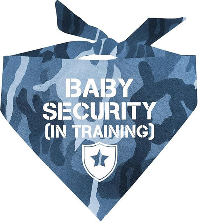 Baby Security in Training Dog Bandana | 100% Cotton Adjustable Triangle | Made in USA | Pregnancy Announcement Photoshoot Prop | Gender Reveal | Assorted Colors & Sizes (Blue Camo, One Size)