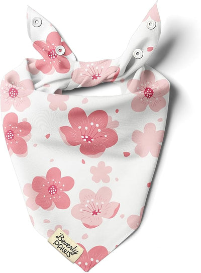 Snap-On Dog Bandana for Small Medium Large Pets, Dogs Cats Adjustable Handkerchief Scarf for Girl & Boy, Funny Cute Puppy Apparel & Accessories (Pink Flowers, Medium)