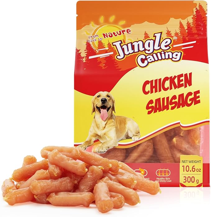 Soft Chicken Sausage Dog Treats, Slow Roasted Tender Chicken Jerky for Small & Medium Dogs, Grain-Free High Protein Dog Training Treats, Easy to Chew, 10.6 oz