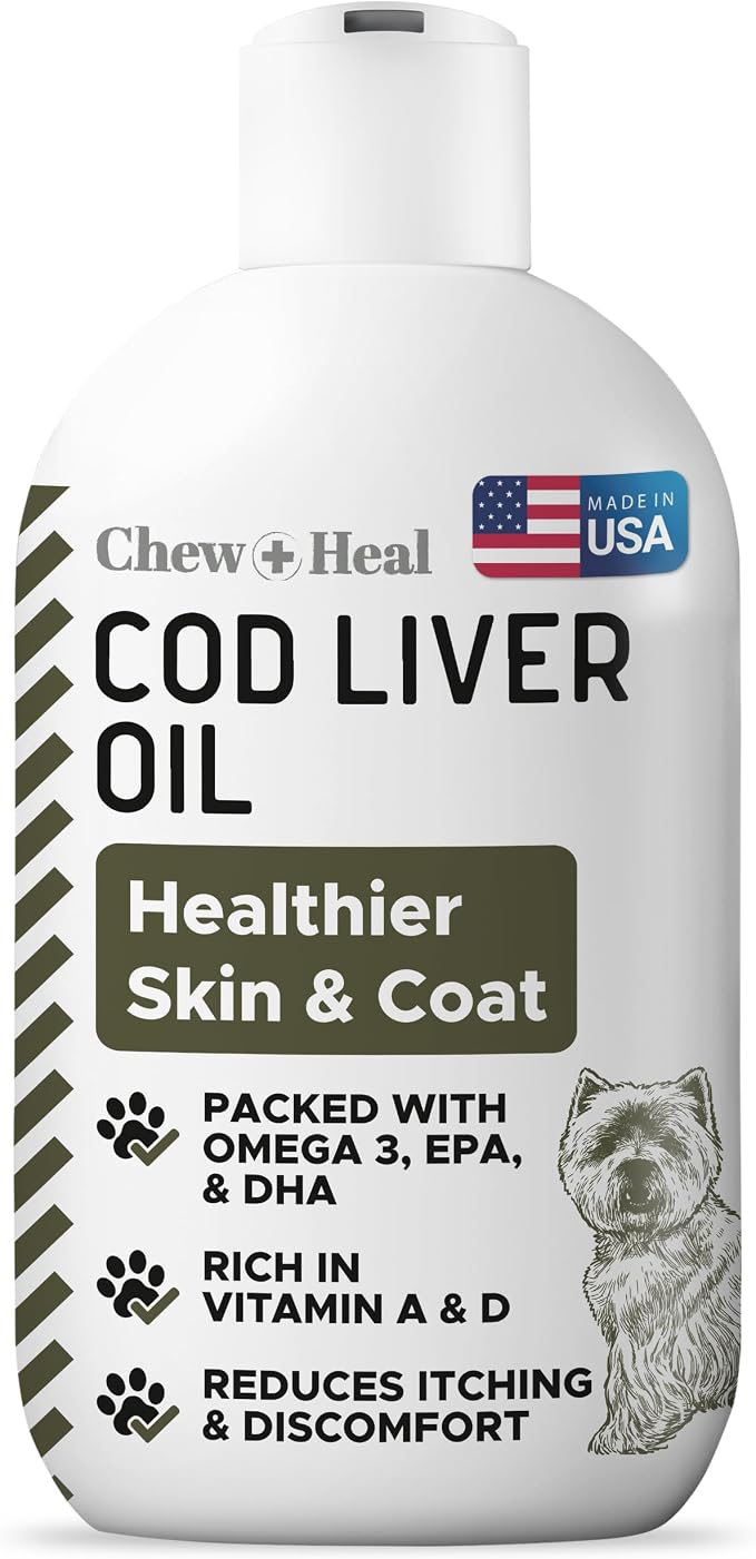 Pure Cod Liver Oil for Dogs - 8 oz - Contains Omega 3, Omega 6, Vitamin A, and Vitamin D to Reduce Itching and Promote Skin and Coat, Heart, Joint, and Immune Health