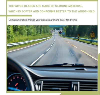 Sun Walker 2 PCS Wiper Blade Refills, 28 Inch Adjustable Size Boneless Windshield Wiper Blade Strips, Rubber Refills for Replacement Front & Rear Windscreen Wipers, Car Accessories