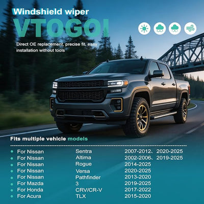 VTOGOI OEM Quality 26''+17'' Windshield Wiper Blades,Premium All-Seasons J-Hook Replacement Wiper Blades (2 Pack)