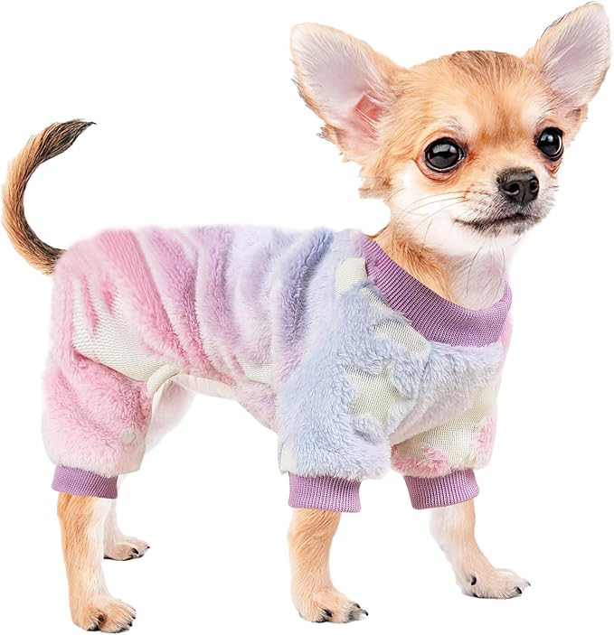 Sebaoyu Dog Pajamas for Small Dogs, Glow in Dark Spaceship Stars Moon Doggy Sweater, Super Soft Velvet Material Chihuahua Yorkie Tiny Doggie Clothes Outfits (XX-Small)