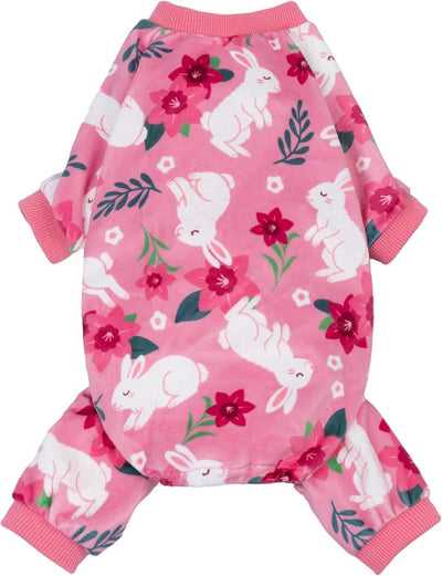 Fitwarm Floral Bunny Dog Pajamas, Cute Easter Outfit for Small Dogs Girl, Festive Pet Clothes, Pink, Red, White, XS