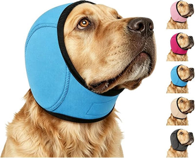 Zenpup Noise Cancelling Ear Wrap, Dog No Shake Ear Muffs Noise Protection Firework Thunder Vacuum, Comfortable Quiet Dogs Calming Hoodie, Adjustable for Grooming Bathing & Swimming (Blue, Large)