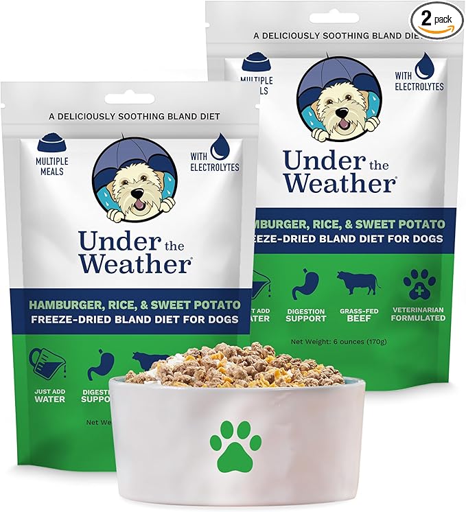 Bland Diet for Dogs | Easy to Digest for Sick Dogs |Always Be Ready| Contains Electrolytes - Natural Freeze Dried 100% Human Grade Meats| 2 Pack- Rice, Hamburger & Sweet Potato - 6oz