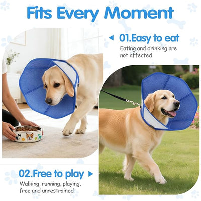 Upraded Dog Cone Collar After Surgery, Adjustable Soft Dog Cone, Soft Inner & Sturdy Protective Recovery Elizabethan Collar for Dogs to Stop Licking Wounds (XL)