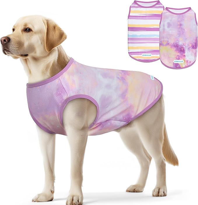 2pack Dog Shirt Cooling Breathable Sleeveless Summer Clothes for Dogs, Intant Cool T Shirts for Medium Large Dogs, Purple 2XL
