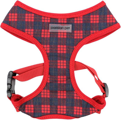 Parisian Pet Red Plaid Dog Harness - Breathable No Pull Puppy Harness with Leash Ring - Adjustable Harnesses for Dogs - Soft Padded Step-in Pet Vest - Lightweight Dog Vests for Small Sized Dogs