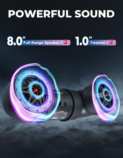 KEMIMOTO ATV Speaker 8 Inch Bluetooth-connectivity ATV UTV Sound Bar w/ 20 RGB Light Modes, 2X Full Range Speakers 2X Tweeters Boat Sound System Compatible with Polaris Sportman Fourtrax Can Am