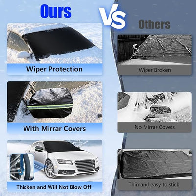 Windshield Cover for Ice and Snow, Windshield Snow Cover, Performance Brake Kits with Side Mirrors Cover, Fits Most Cars, Trucks, Vans, SUVs and More 87 x 56 inches, Black
