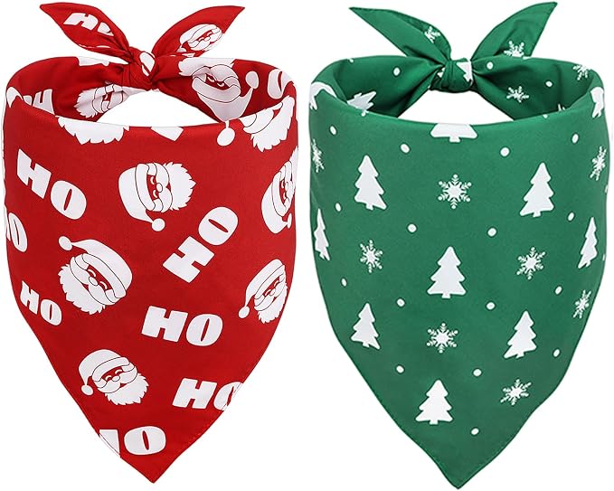 Vivifying Dog Christmas Bandana, 2 Pack Santa Claus and Christmas Tree Pet Scarves for Large and Extra Large Dogs, Holiday Pet Costume for Photo Prop, and Party Decor (X-Large, Red&Green)