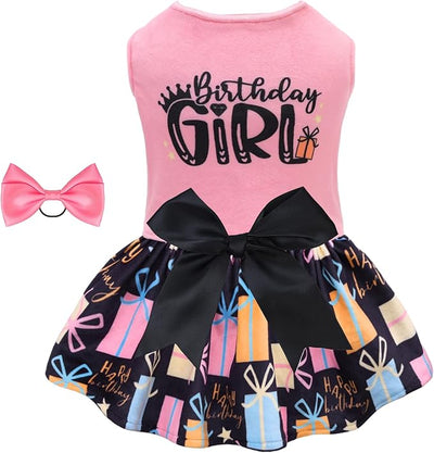 CuteBone Birthday Dog Dresses Velvet Holiday Small Dogs Clothes Onesie Pet Apparel Girl Puppy Skirt with Bow Hair Rope