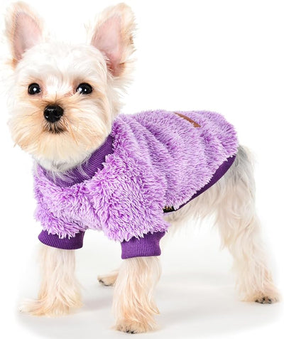 Fleece Dog Sweater Soft Fuzzy Warm Clothes for Small Dogs Girl Boy Soft Winter Coat Flannel Puppy Jacket Pet Clothes Outfit Sweater for Chihuahua, Bulldog, Dachshund(XXS,Purple)