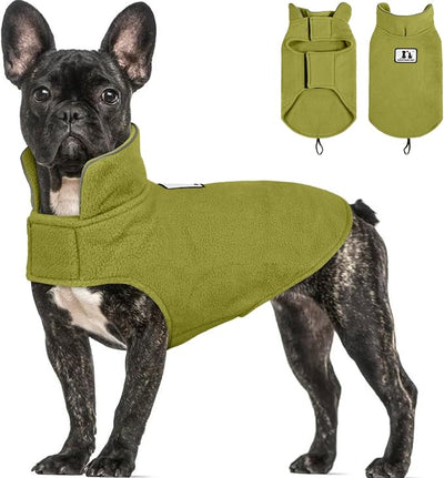 DENTRUN Reversible Dog Coat - Windproof Polar Fleece Vest with Reflective Neck Strips, Hook & Loop Closures, Sleeveless Cold Weather Jacket for Small Dogs (XS, Tiny Dogs Gear)