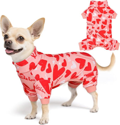 KYEESE Valentine's Day Dog Pajamas, Lightweight Heart Print Dog Onesie, Soft Stretchy Pjs for Doggie & Cat, Cute Festival Dogs Pajamas for Small Dogs, Pink, Small