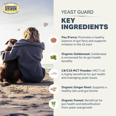 Dog Yeast Support for Itchy Skin, Ears & Paws - Four Leaf Rover Yeast Guard - Veterinarian Formulated with Organic Herbs - Helps Support Normal Yeast Levels & Healthy Skin - 30 Day Supply