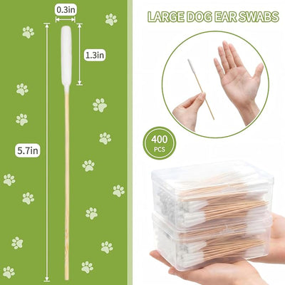 400 Pcs 6 Inch Long Dog Ear Swabs with Storage Box, Large Cotton Buds with Bamboo Handle, Soft & Absorbent Dogs Ear Cleaner Sticks for Gentle Cleaning