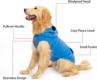 EXPAWLORER Dog Hoodie Fleece Sweater Vest, Hooded Dog Sweatshirt Fall Winter Pet Clothes with Leash Hole, Sleeveless Warm Cozy Puppy Clothing for Cat Small Medium Large Dogs Girl Boy, Blue XXL