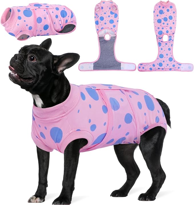 Dog Surgery Suit, Soft Dog Spay Recovery Suit Female, Anti Licking Neuter Recovery Suit for Male Dogs, Post-Op Pet Surgical Suit Protective Wear E-Collar & Cone Alternative,Pink Polka Dots XS