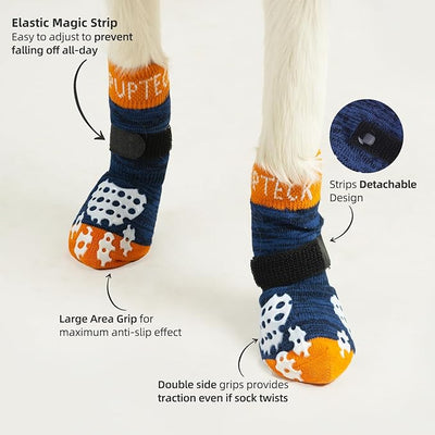 PUPTECK Anti-Slip Dog Socks with Double Sides Grips for Small Medium Large Dogs Hardwood Floors Prevents Licking, Dog Shoes for Hot Pavement Traction Control for Senior Dogs, Dark Blue, S