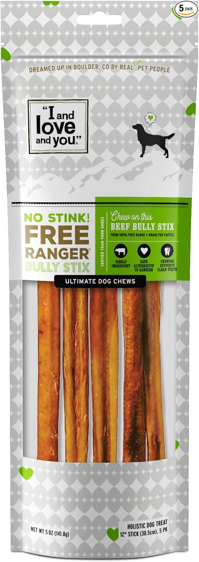 I AND LOVE AND YOU? Free Ranger Bully Stix Grain Free Dog Chews, 12 Inch