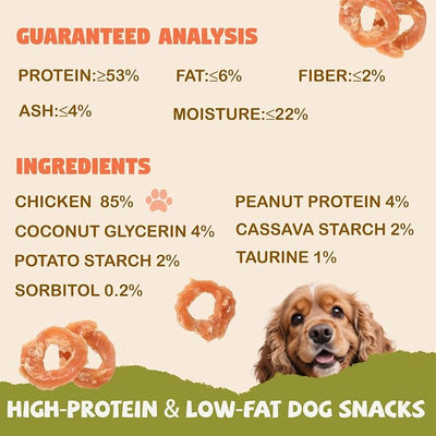 Dog Treats Chicken Jerky Rings, Natural Chicken Breast w/Taurine, Rawhide-Free High-Protein Long-Lasting Chewy Training & Rewards Dog Snacks for Small Medium Large Dogs,10.58 oz