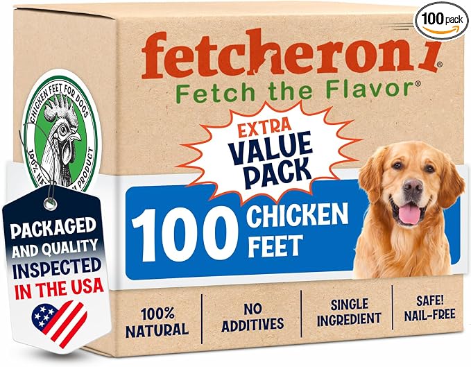 Premium Chicken Feet Dog Treats - Dehydrated Poultry Foot - No Additives - Digestible Chew - Joint Health Support - All Natural (100-Pack)