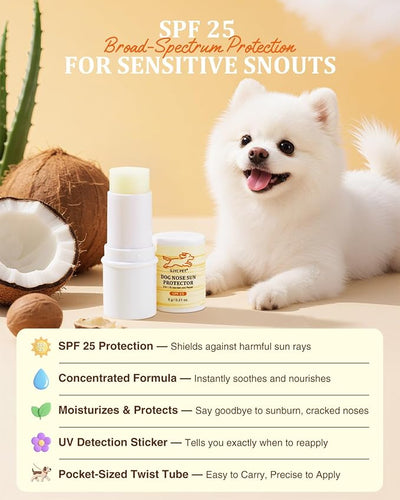 Dog Nose Sun Protector Balm - SPF25+ Snout Sunscreen for Pups, Shea Butter & Coconut Oil Moisturizer Formula, Protects & Against Dry, Cracked Sensitive Noses