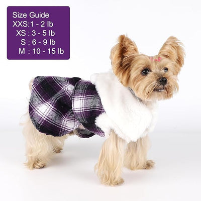 Dog Sweater with Leash Set Plaid Fleece Dog Clothes for Small Dogs Girl Boy Winter Pet Dress Cold Weather Coat Fall Sweater for Chihuahua Yorkie Cat Puppy Costumes (Purple, X-Small)