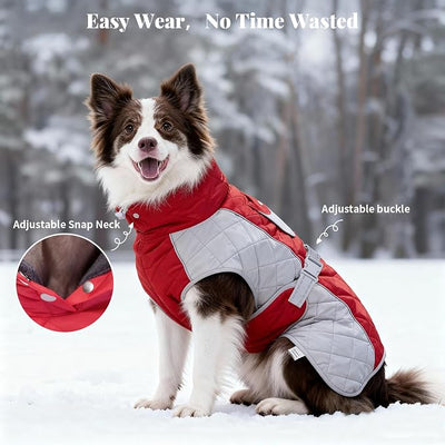 Dog Coat Dogs Jacket Waterproof Reflective Adjustable Dog-Winter Coats for Small/Medium/Large Dogs Dachshund Coat-(Red, Medium)