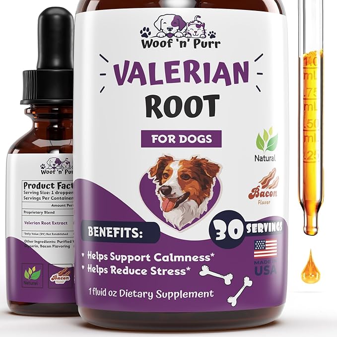 Valerian Root for Dogs - Valerian for Dogs - May Help to Calm & Relax, Improve Sleep, and Much More - Dog Anxiety Relief - Dog Sleep Aid - 1 fl oz - Bacon Flavor