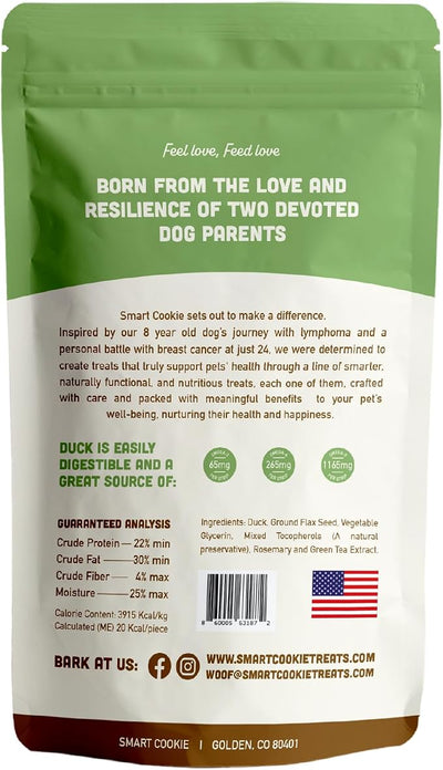 Smart Cookie Duck Jerky Dog Treats with Flax Seed, Omega Oils- Hypoallergenic Strips for Dogs and Puppies with Allergies, Sensitive Stomachs - Dehydrated, Grain Free, Made in USA - 3oz Bag, Pack of 3