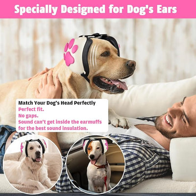 Upgraded Dog Ear Muffs for Noise Protection - 22dB NRR Noise Cancelling Headphones with Dog Paw Design, Calming Earmuffs for Thunder, Fireworks & Hunting (L, White-Pink)