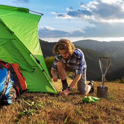 Camping Shovel Set, 3-in-1 Ultra-Light Aluminum Mini Shovel & 18.5'' Folding High Carbon Steel Shovel Ideal for Gardening, Hiking, Camping, Backpacking, Survival, and Emergency scenarios