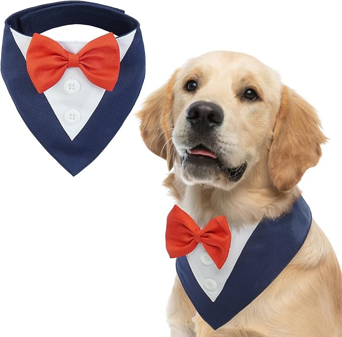 Dog Tuxedo for Large Dogs,Dog Formal Suit Dogs Attire Pet Bow Tie Puppy Party Costumes Cat Tux Outfits Pets Bandana Cosplay Adjustable Bowties Wedding Birthday Valentines Blue XL
