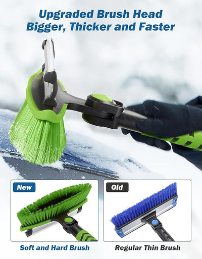 JOYTUTUS 41.5IN Extendable Snow Brush and Ice Scraper, 270°Pivoting Snow Scraper Brush for Car Windshield, Telescoping Ice Scraper, Foam Grip, Heavy Duty Snow Remover for Cars, Trucks, SUV (Green)